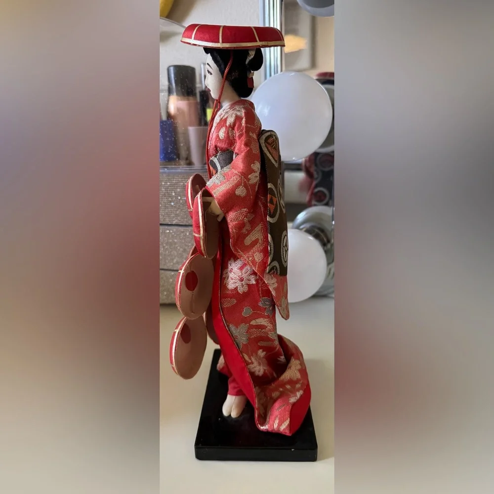 Vintage Japanese Kimekomi Festival Dancer Doll in Red Kimono
